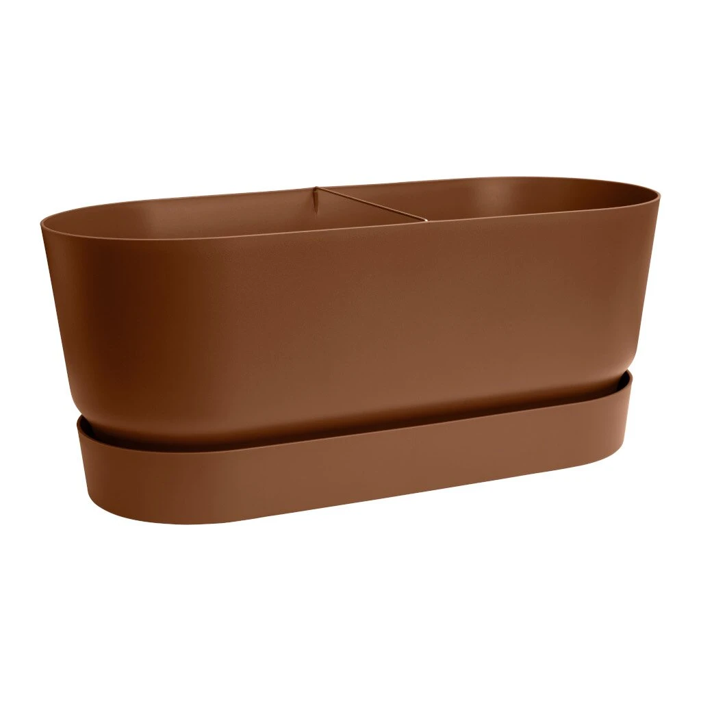 Elho Greenville Terrace Trough 60 Wheels Ginger Brown